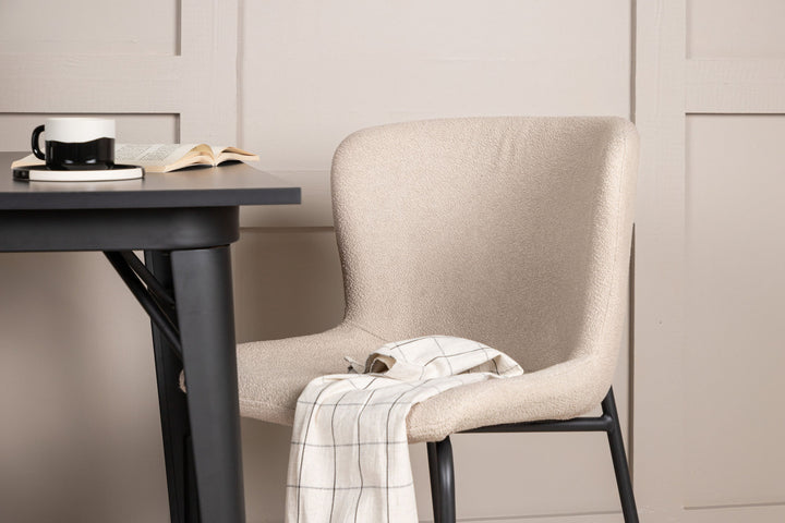 Venture Home Tempe Dining Table - Black / Black MDF +Modesto Dining Chair - Beige / Beige Boucle _2