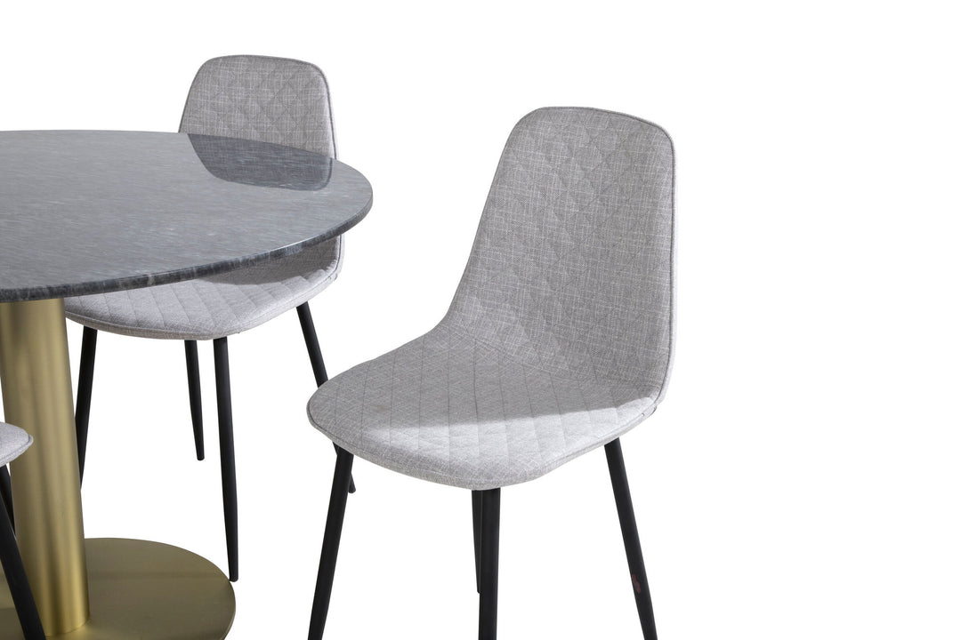 Venture Home Estelle Round Dining Table ø106 H75 - Black / Brass+Polar Diamond Dining Chair - Black Legs - Grey Fabric_4