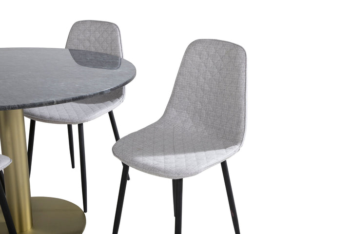 Venture Home Estelle Round Dining Table ø106 H75 - Black / Brass+Polar Diamond Dining Chair - Black Legs - Grey Fabric_4
