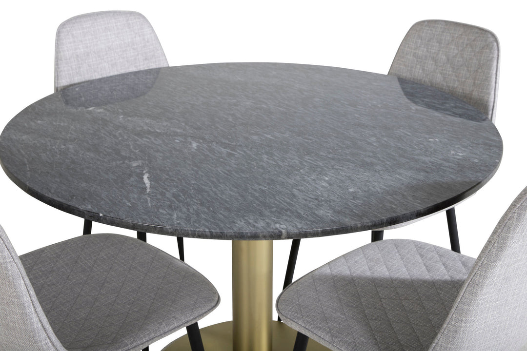 Venture Home Estelle Round Dining Table ø106 H75 - Black / Brass+Polar Diamond Dining Chair - Black Legs - Grey Fabric_4