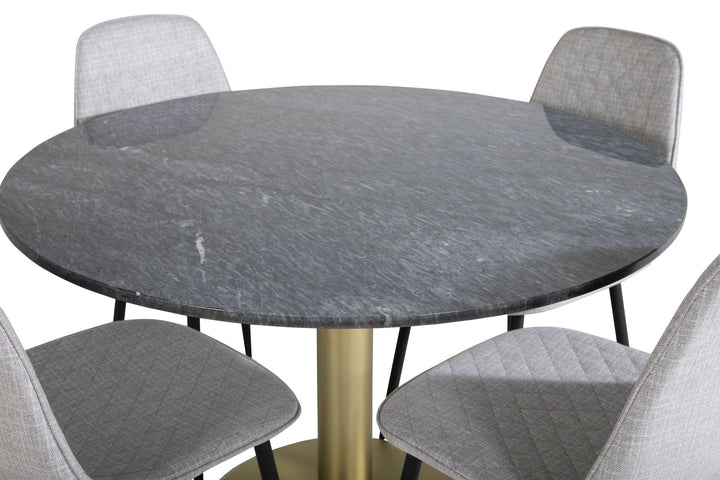 Venture Home Estelle Round Dining Table ø106 H75 - Black / Brass+Polar Diamond Dining Chair - Black Legs - Grey Fabric_4