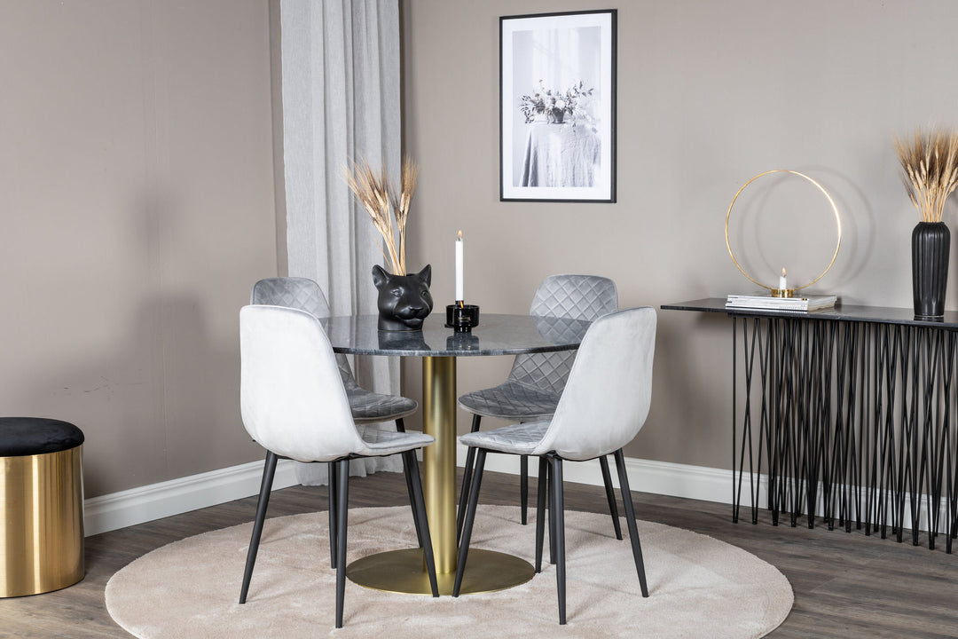 Venture Home Estelle Round Dining Table ø106 H75 - Black / Brass+Polar Diamond Dining Chair - Black Legs - Grey Velvet_4