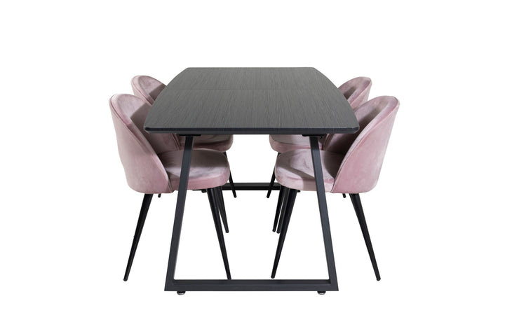 Venture Home Inca Extentiontable - Black top / black Legs+Velvet Dining Chair - Pink / Black_4