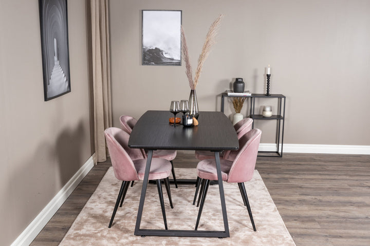 Venture Home Inca Extentiontable - Black top / black Legs+Velvet Dining Chair - Pink / Black_4