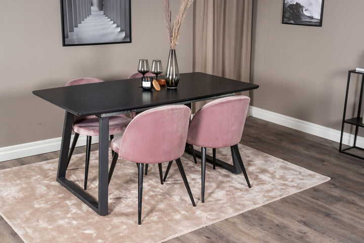 Venture Home Inca Extentiontable - Black top / black Legs+Velvet Dining Chair - Pink / Black_4