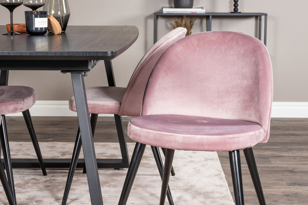Venture Home Inca Extentiontable - Black top / black Legs+Velvet Dining Chair - Pink / Black_4
