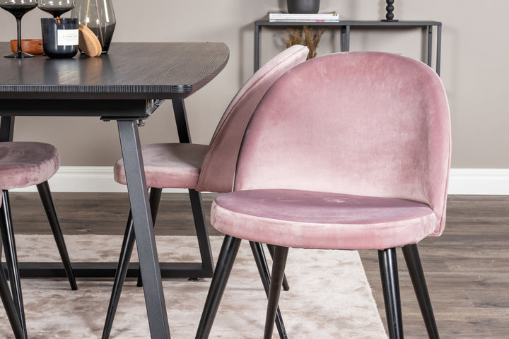 Venture Home Inca Extentiontable - Black top / black Legs+Velvet Dining Chair - Pink / Black_4