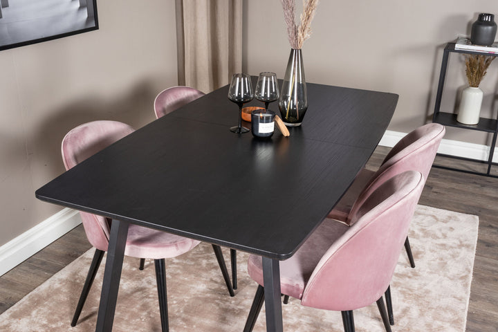 Venture Home Inca Extentiontable - Black top / black Legs+Velvet Dining Chair - Pink / Black_4