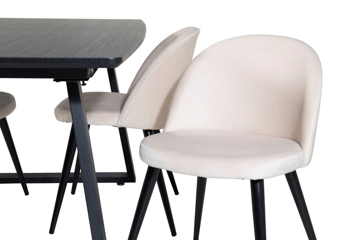 Venture Home Inca Extentiontable - Black top / black Legs+Velvet Dining Chair - Beige / Black_4