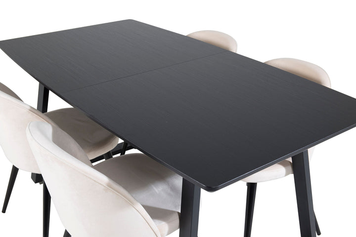 Venture Home Inca Extentiontable - Black top / black Legs+Velvet Dining Chair - Beige / Black_4