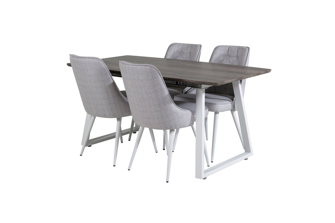 Venture Home Inca Extentiontable - grey "oak" / white Legs+Velvet Deluxe Dining Chair - White Legs - Light Grey Fabric_4