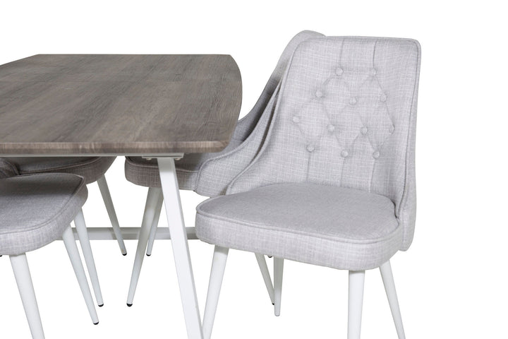 Venture Home Inca Extentiontable - grey "oak" / white Legs+Velvet Deluxe Dining Chair - White Legs - Light Grey Fabric_4
