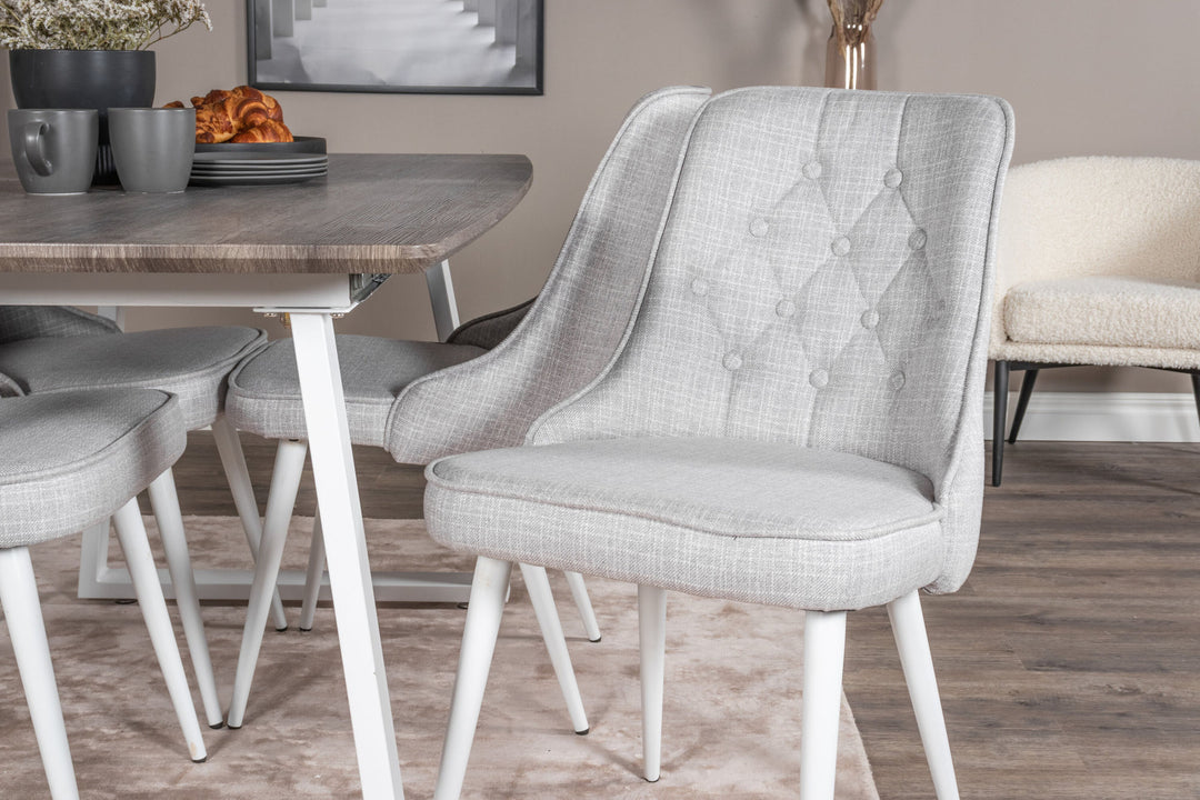 Venture Home Inca Extentiontable - grey "oak" / white Legs+Velvet Deluxe Dining Chair - White Legs - Light Grey Fabric_4