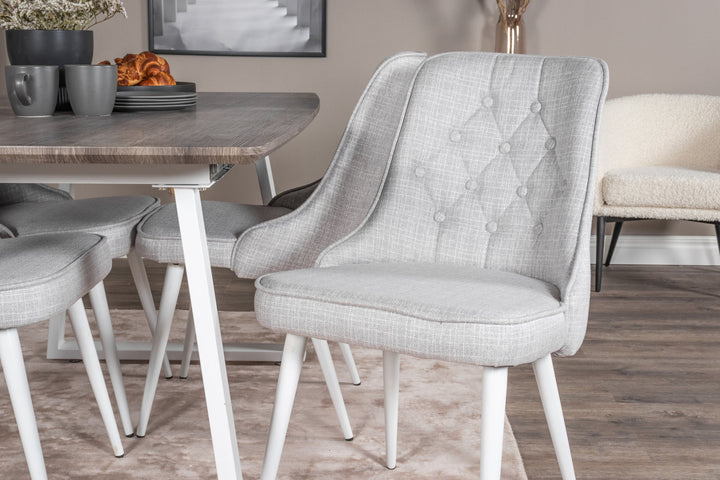 Venture Home Inca Extentiontable - grey "oak" / white Legs+Velvet Deluxe Dining Chair - White Legs - Light Grey Fabric_4