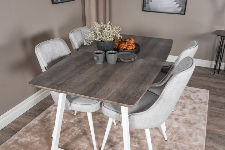 Venture Home Inca Extentiontable - grey "oak" / white Legs+Velvet Deluxe Dining Chair - White Legs - Light Grey Fabric_4