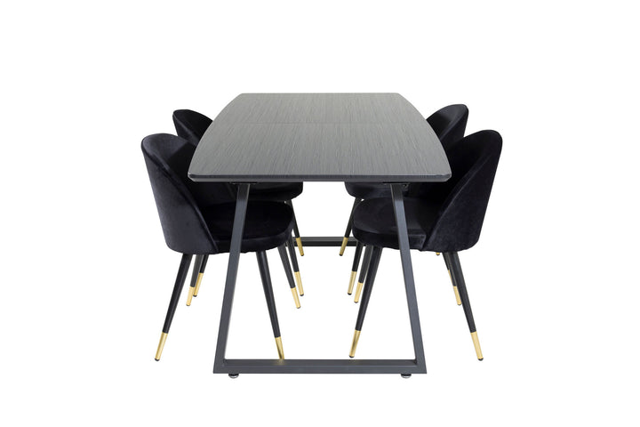 Venture Home Inca Extentiontable - Black top / black Legs+Velvet Dining Chair Brass - Black / Black_4