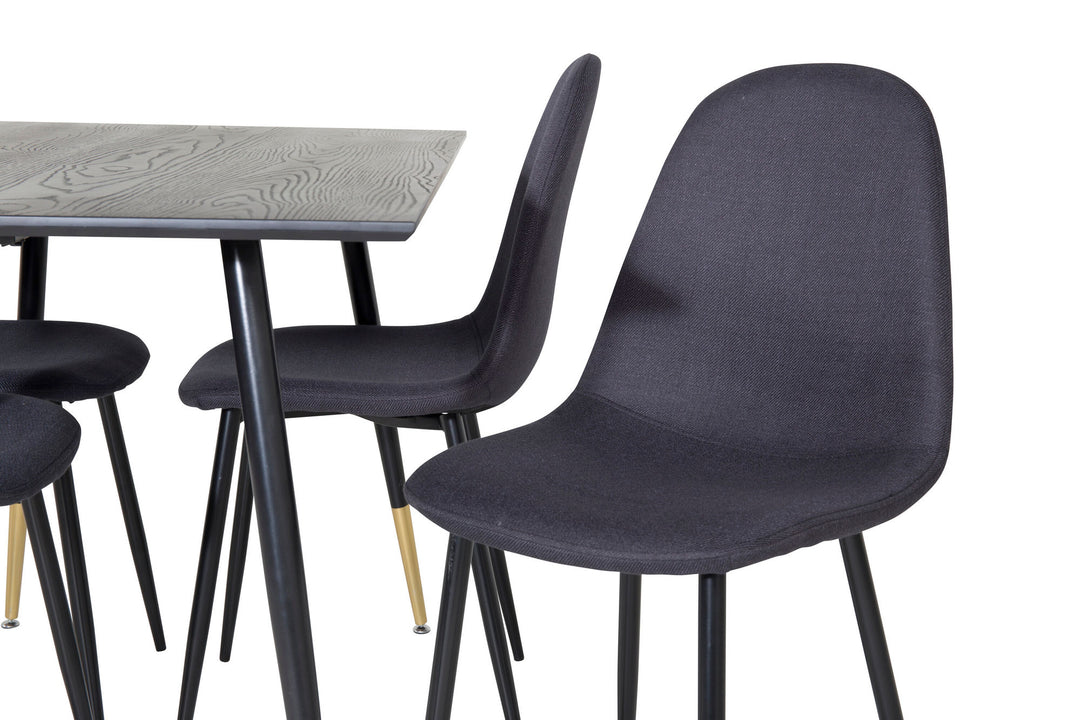 Venture Home Dipp Dining Table - 120 cm - Black Veneer - Black Legs w. Brass dipp+Polar Dining Chair - Black Legs - Black Fabric_4