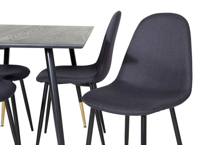 Venture Home Dipp Dining Table - 120 cm - Black Veneer - Black Legs w. Brass dipp+Polar Dining Chair - Black Legs - Black Fabric_4