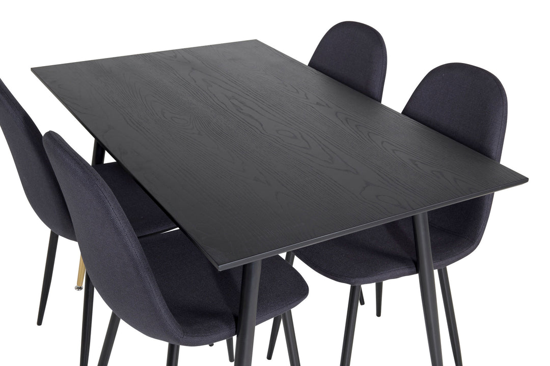Venture Home Dipp Dining Table - 120 cm - Black Veneer - Black Legs w. Brass dipp+Polar Dining Chair - Black Legs - Black Fabric_4