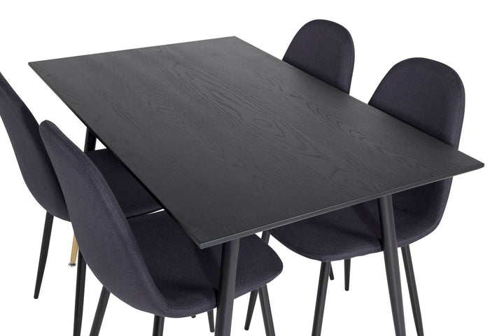 Venture Home Dipp Dining Table - 120 cm - Black Veneer - Black Legs w. Brass dipp+Polar Dining Chair - Black Legs - Black Fabric_4