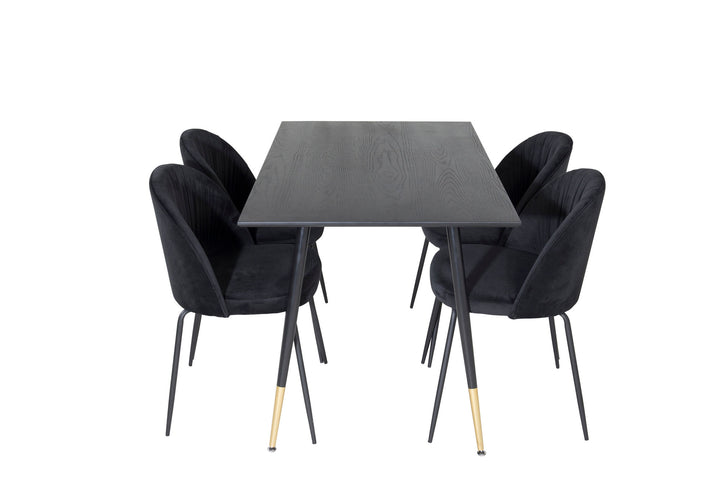 Venture Home Dipp Dining Table - 120 cm - Black Veneer - Black Legs w. Brass dipp+Wrinkles Dining Chair - Black Legs - Black Velvet_4