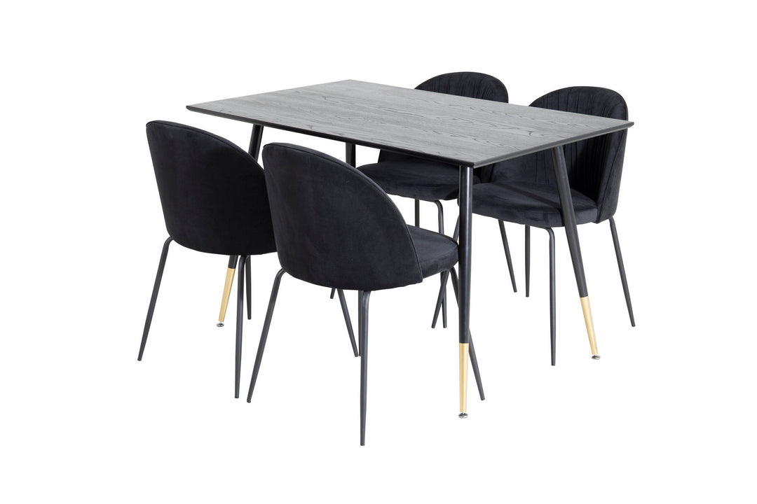 Venture Home Dipp Dining Table - 120 cm - Black Veneer - Black Legs w. Brass dipp+Wrinkles Dining Chair - Black Legs - Black Velvet_4