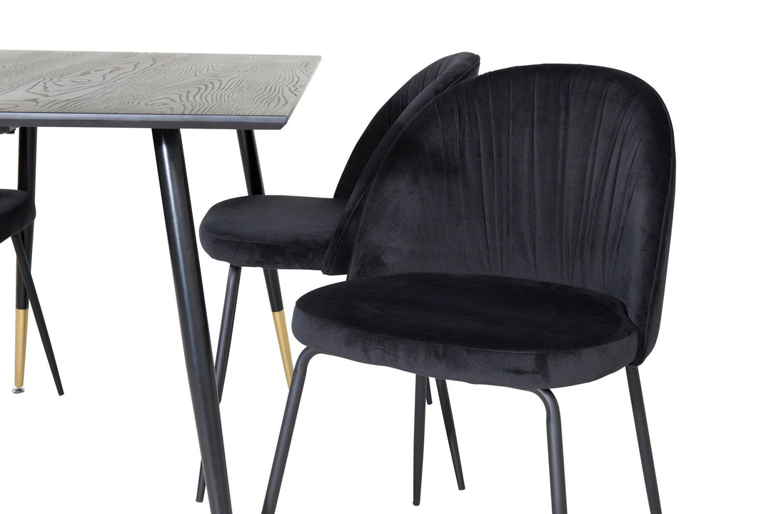 Venture Home Dipp Dining Table - 120 cm - Black Veneer - Black Legs w. Brass dipp+Wrinkles Dining Chair - Black Legs - Black Velvet_4
