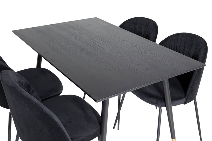 Venture Home Dipp Dining Table - 120 cm - Black Veneer - Black Legs w. Brass dipp+Wrinkles Dining Chair - Black Legs - Black Velvet_4