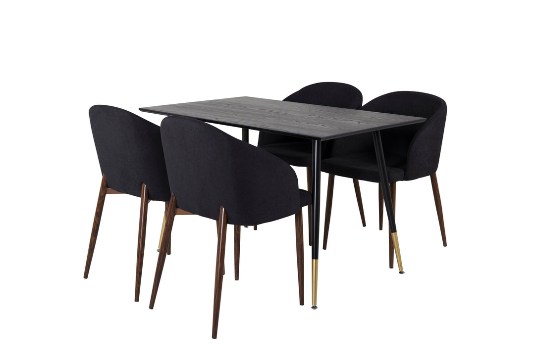 Venture Home Dipp Dining Table - 120 cm - Black Veneer - Black Legs w. Brass dipp+Arch Dining Chair - Walnut Legs - Black Fabric_4