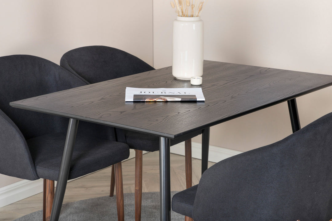 Venture Home Dipp Dining Table - 120 cm - Black Veneer - Black Legs w. Brass dipp+Arch Dining Chair - Walnut Legs - Black Fabric_4