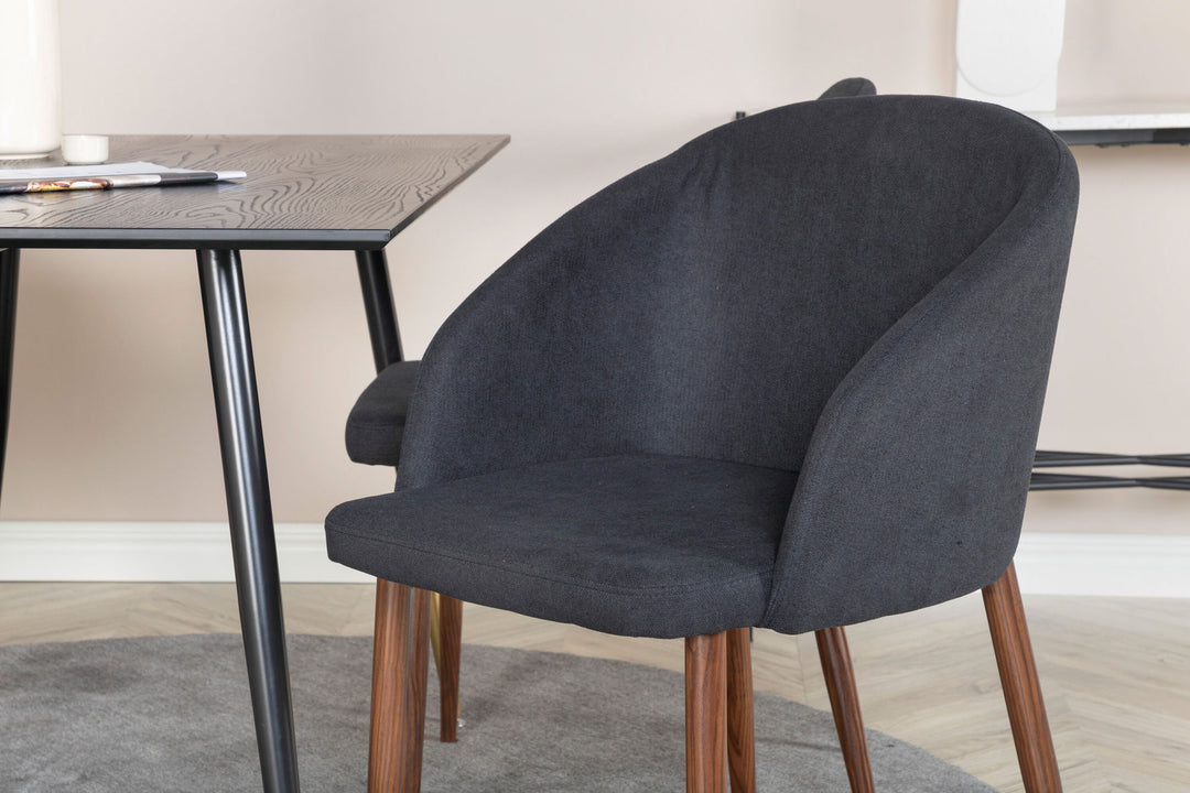 Venture Home Dipp Dining Table - 120 cm - Black Veneer - Black Legs w. Brass dipp+Arch Dining Chair - Walnut Legs - Black Fabric_4
