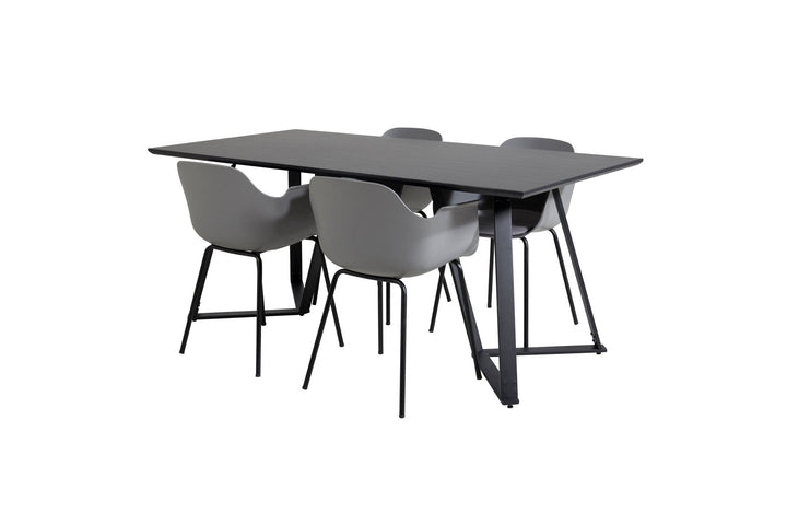 Venture Home Marina Dining Table - Black top / Black Legs +Comfort Plastic Dining Chair - Black Legs - Grey Plastic_4