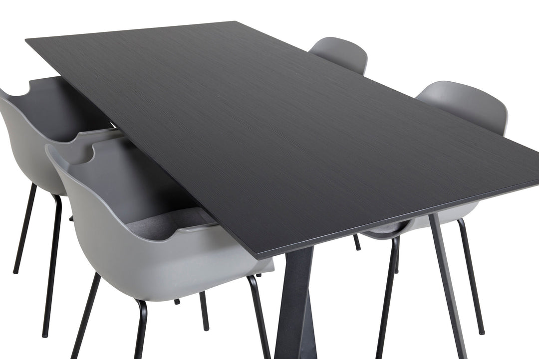 Venture Home Marina Dining Table - Black top / Black Legs +Comfort Plastic Dining Chair - Black Legs - Grey Plastic_4