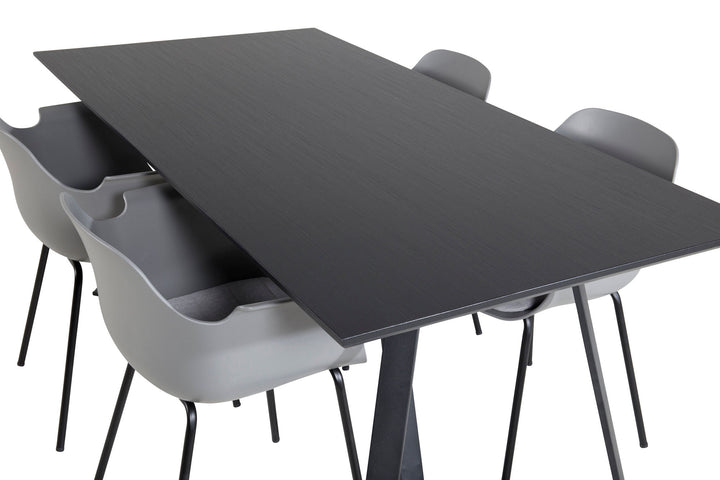 Venture Home Marina Dining Table - Black top / Black Legs +Comfort Plastic Dining Chair - Black Legs - Grey Plastic_4
