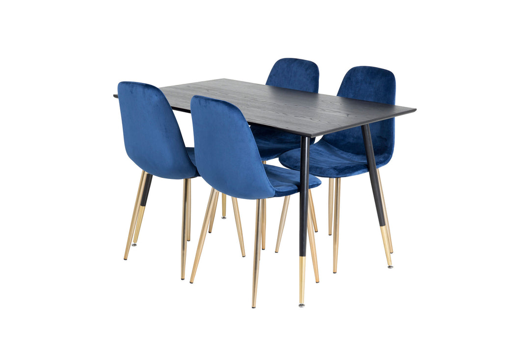 Venture Home Dipp Dining Table - 120 cm - Black Veneer - Black Legs w. Brass dipp+Polar Dining Chair - Blue / Brass_4