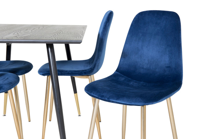 Venture Home Dipp Dining Table - 120 cm - Black Veneer - Black Legs w. Brass dipp+Polar Dining Chair - Blue / Brass_4