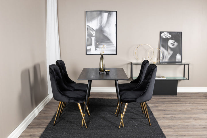 Venture Home Dipp Dining Table - 120 cm - Black Veneer - Black Legs w. Brass dipp+Velvet Deluxe Dining Chair - Black / Brass_4