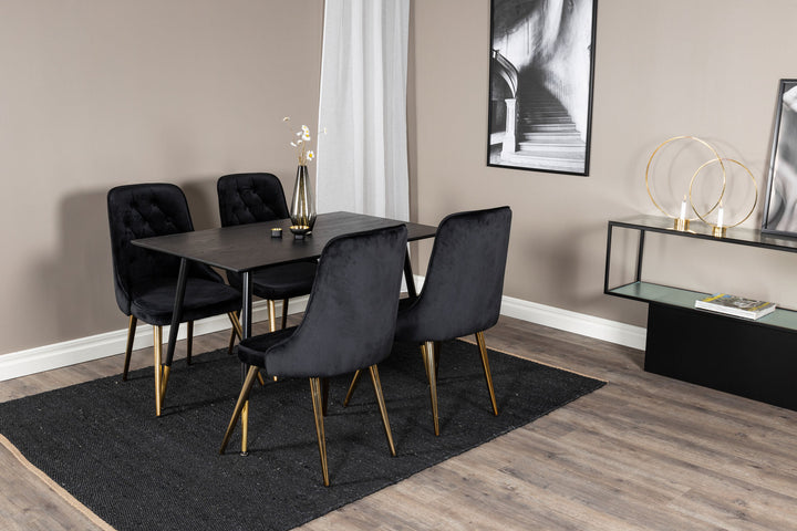 Venture Home Dipp Dining Table - 120 cm - Black Veneer - Black Legs w. Brass dipp+Velvet Deluxe Dining Chair - Black / Brass_4