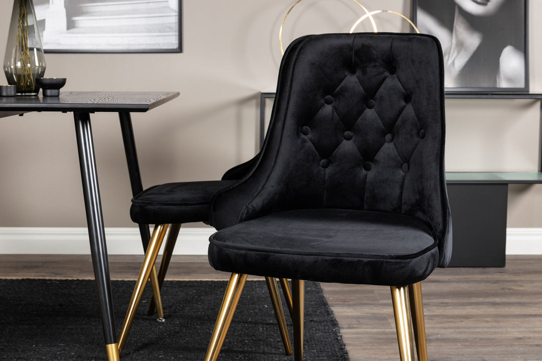 Venture Home Dipp Dining Table - 120 cm - Black Veneer - Black Legs w. Brass dipp+Velvet Deluxe Dining Chair - Black / Brass_4