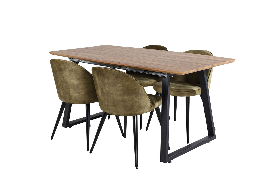 Venture Home Inca Dining Table - 160/200*85*H75 - Oak / Black+Velvet Dining Chiar - Black legs - Dusty Green Velvet_4