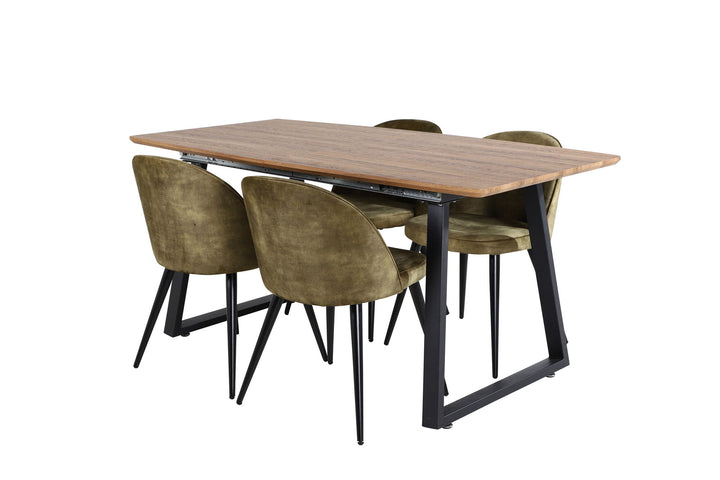 Venture Home Inca Dining Table - 160/200*85*H75 - Oak / Black+Velvet Dining Chiar - Black legs - Dusty Green Velvet_4