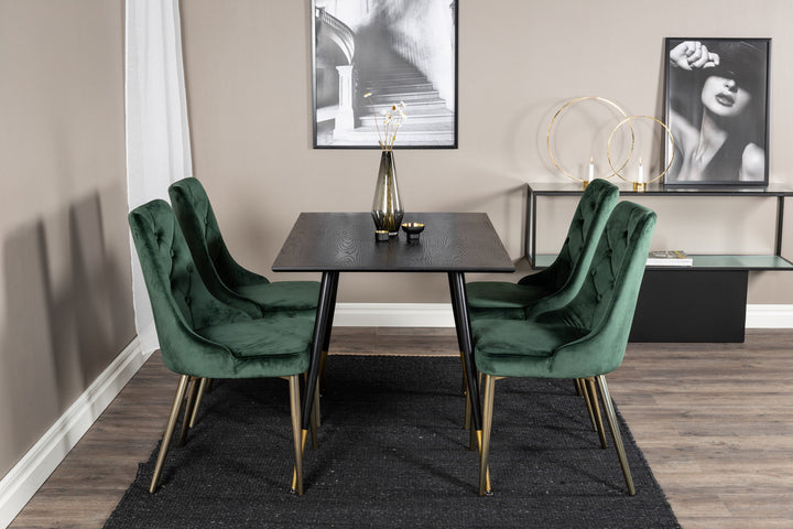 Venture Home Dipp Dining Table - 120 cm - Black Veneer - Black Legs w. Brass dipp+Velvet Deluxe Dining Chair - Green / Brass_4
