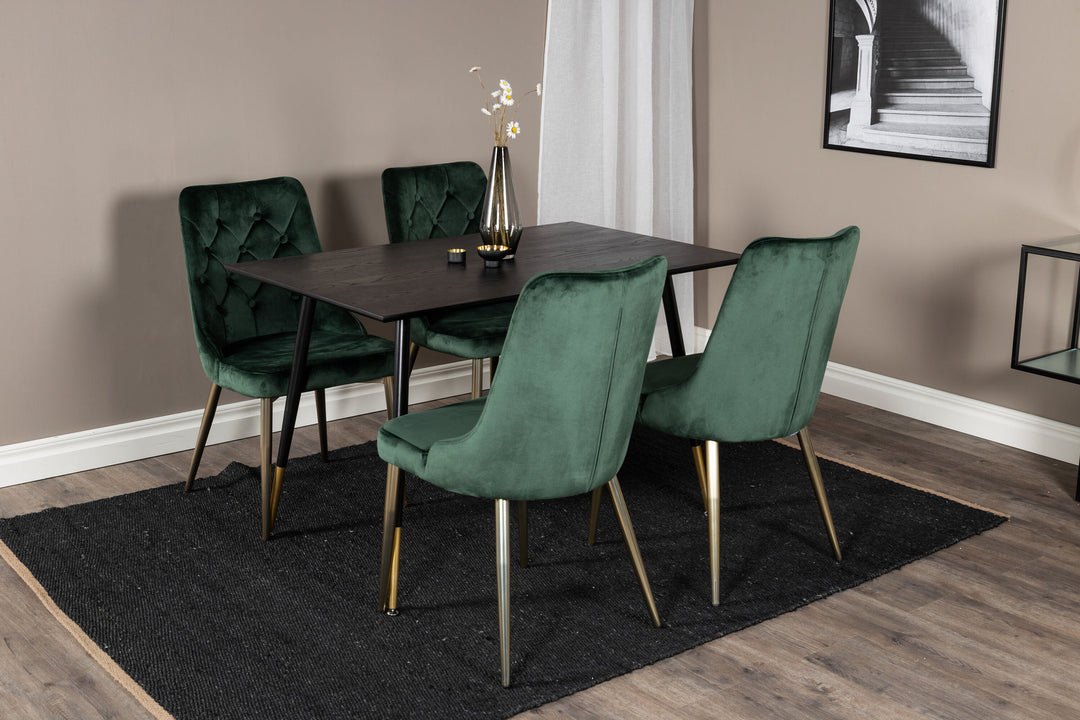 Venture Home Dipp Dining Table - 120 cm - Black Veneer - Black Legs w. Brass dipp+Velvet Deluxe Dining Chair - Green / Brass_4