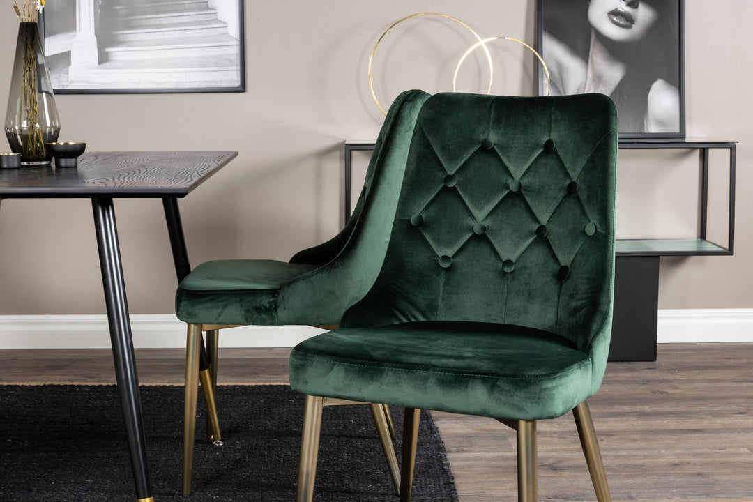 Venture Home Dipp Dining Table - 120 cm - Black Veneer - Black Legs w. Brass dipp+Velvet Deluxe Dining Chair - Green / Brass_4
