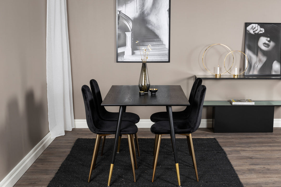 Venture Home Dipp Dining Table - 120 cm - Black Veneer - Black Legs w. Brass dipp+Polar Dining Chair - Black / Brass_4