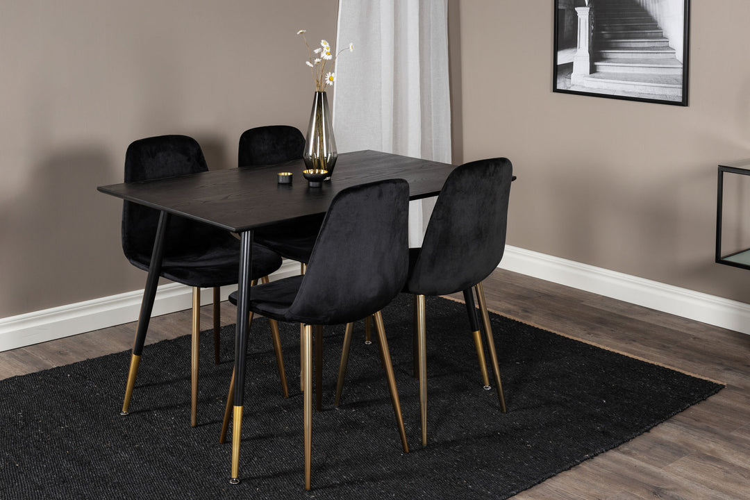 Venture Home Dipp Dining Table - 120 cm - Black Veneer - Black Legs w. Brass dipp+Polar Dining Chair - Black / Brass_4