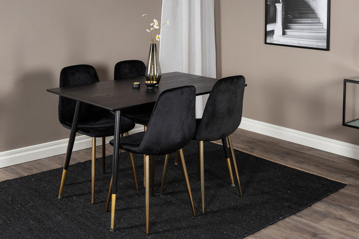 Venture Home Dipp Dining Table - 120 cm - Black Veneer - Black Legs w. Brass dipp+Polar Dining Chair - Black / Brass_4