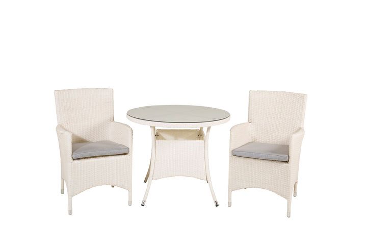 Venture Home Volta Dining Table - White - ø90+Malin Arm Chair with cushion - White / Grey cushion_2