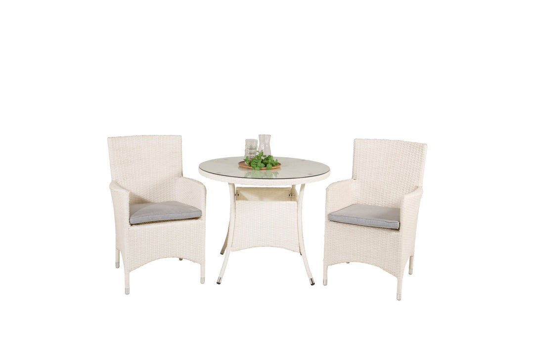 Venture Home Volta Dining Table - White - ø90+Malin Arm Chair with cushion - White / Grey cushion_2