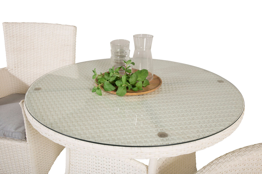 Venture Home Volta Dining Table - White - ø90+Malin Arm Chair with cushion - White / Grey cushion_2
